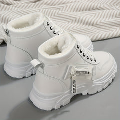 Plush Lined Winter Ankle Boots, Lace Up Side Zipper Short Boots