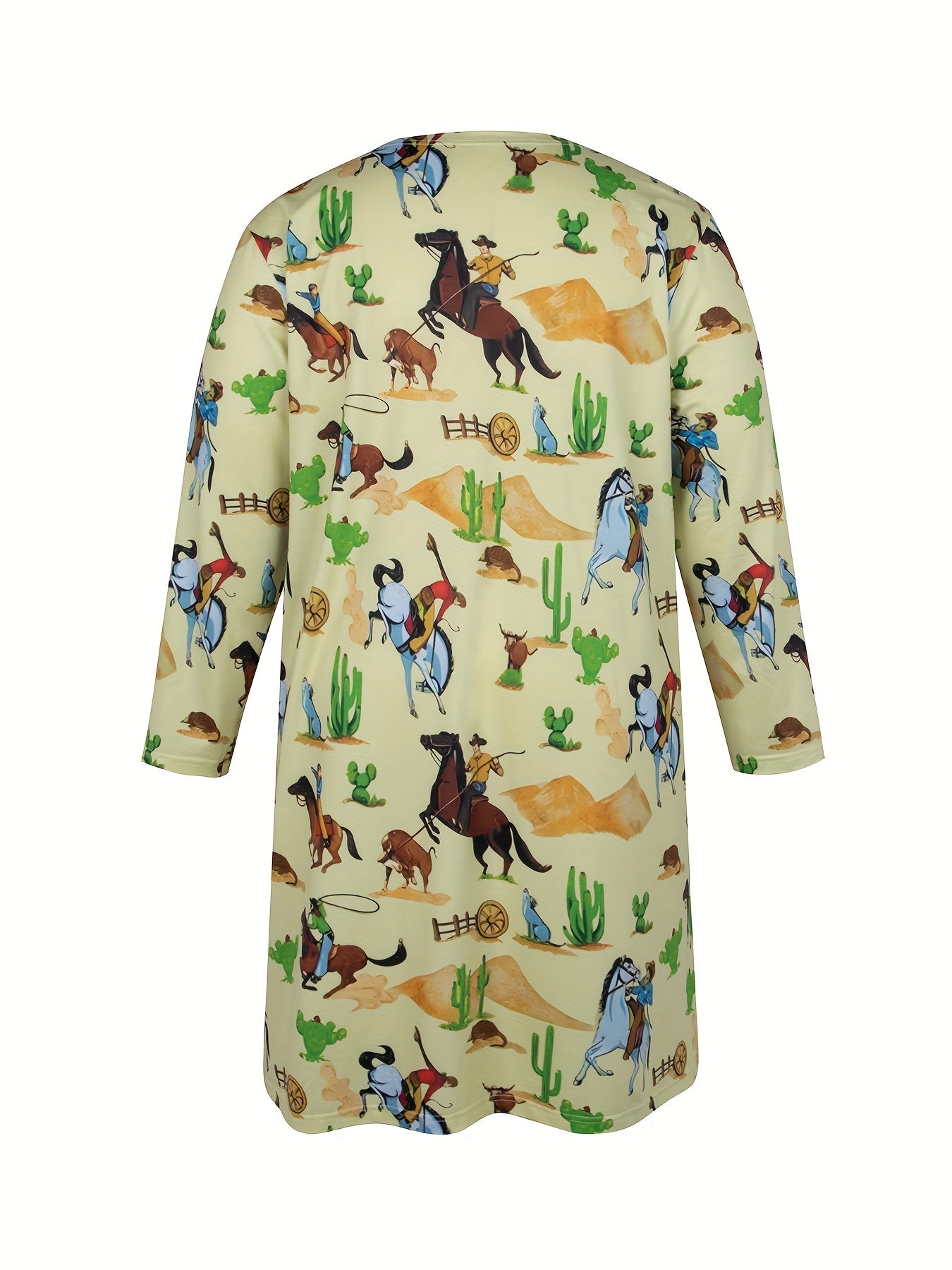 Western Style Cowboy Print Plus Size Cardigan Long Sleeve Open Front