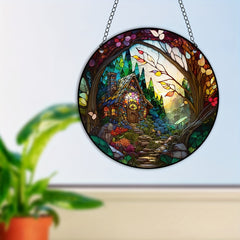 Forest House Suncatcher Stained Plastic Window Hanging Home Garden Decor