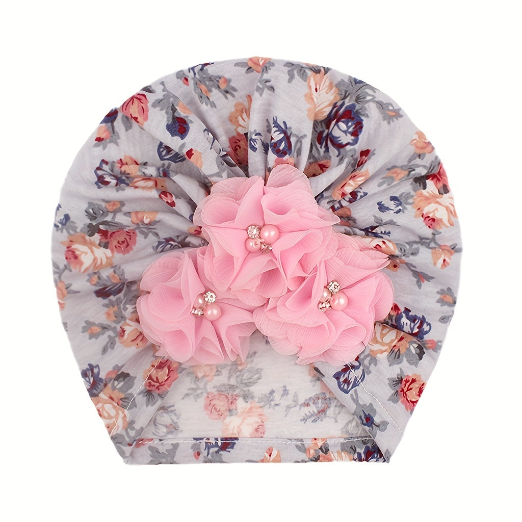 Spring Broken Rhinestone Flower Print Baby Hat