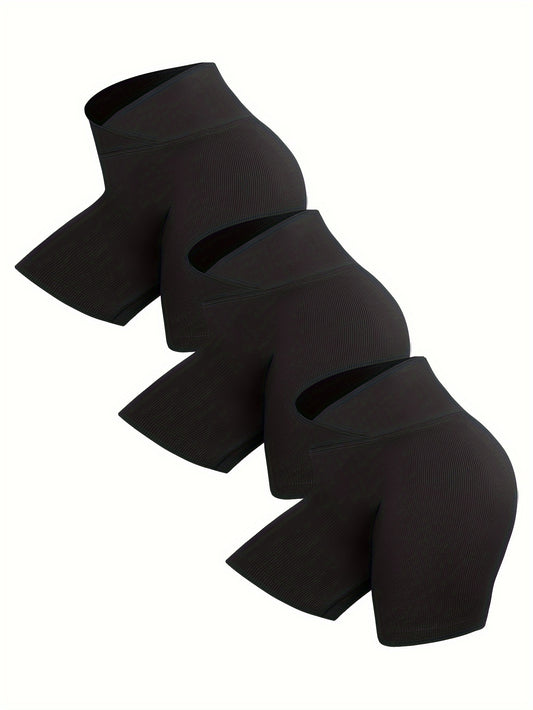 3pcs Cross Waist Sports Shorts for Women