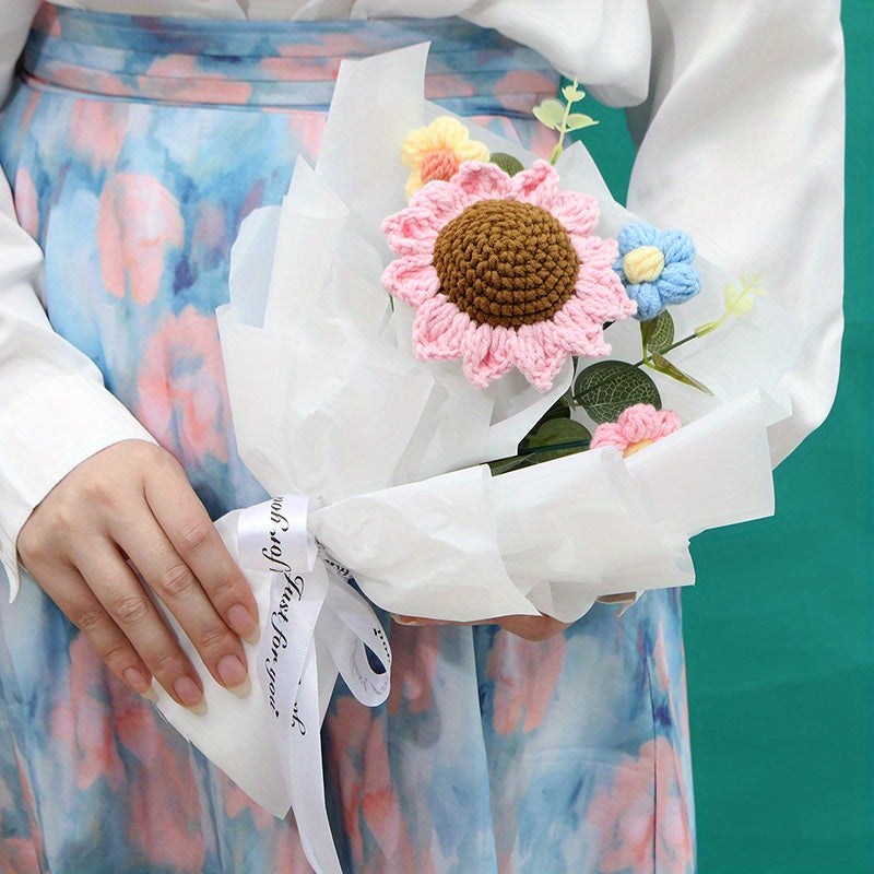 1pc Crochet Wool Eternal Flower Sunflower Bouquet Gift Handicraft