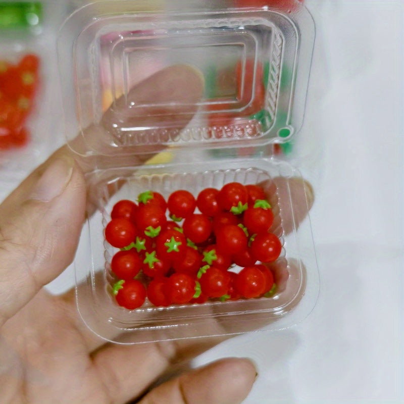 3pcs Dollhouse Kitchen Faux Fruit Decor Transparent Boxes Peach Grape Cherry Str