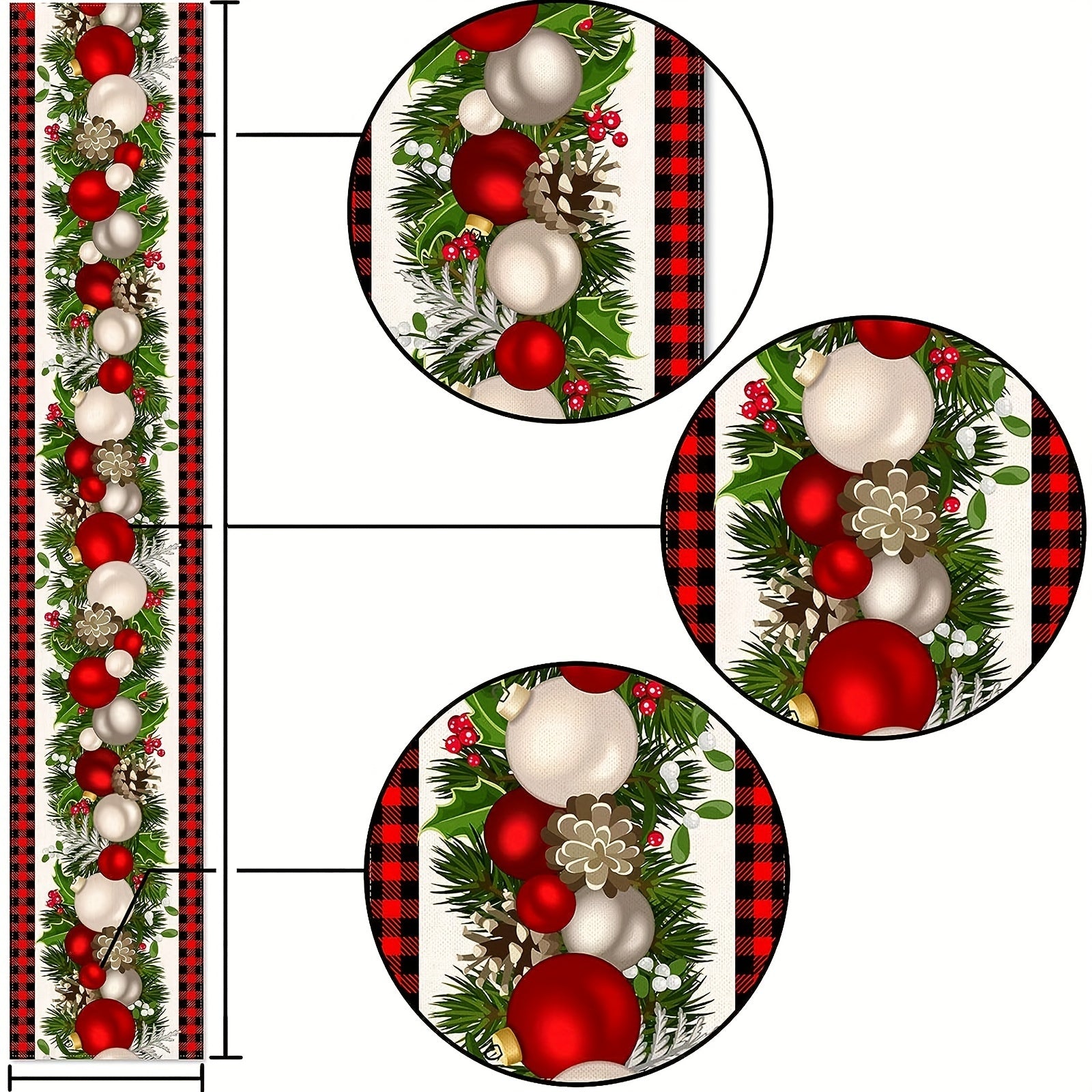 2pcs Christmas Table Decor Polyester Runner & Placemats Red Plaid Pattern Cover