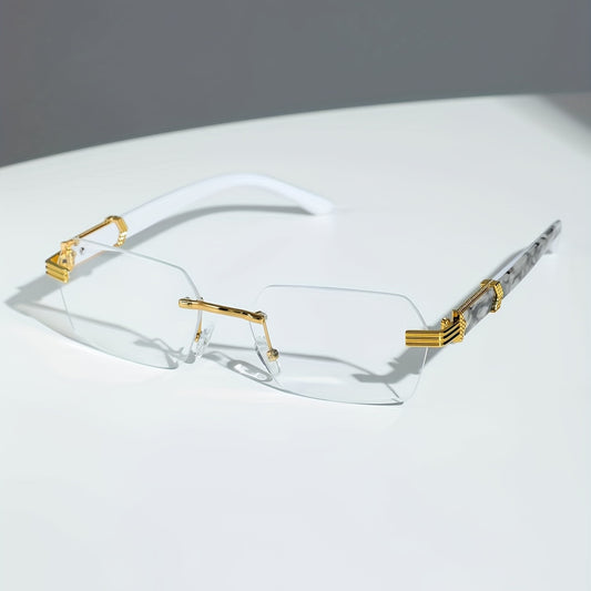Rectangle Lens Glasses Metal Hinge Graphic Temple Casual Outdoor Eyewear
