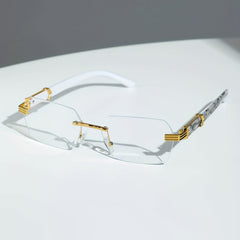 Rectangle Lens Glasses Metal Hinge Graphic Temple Casual Outdoor Eyewear