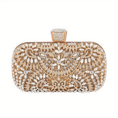 Rhinestone Flower Evening Bag Box Clutch Purse for Wedding Prom