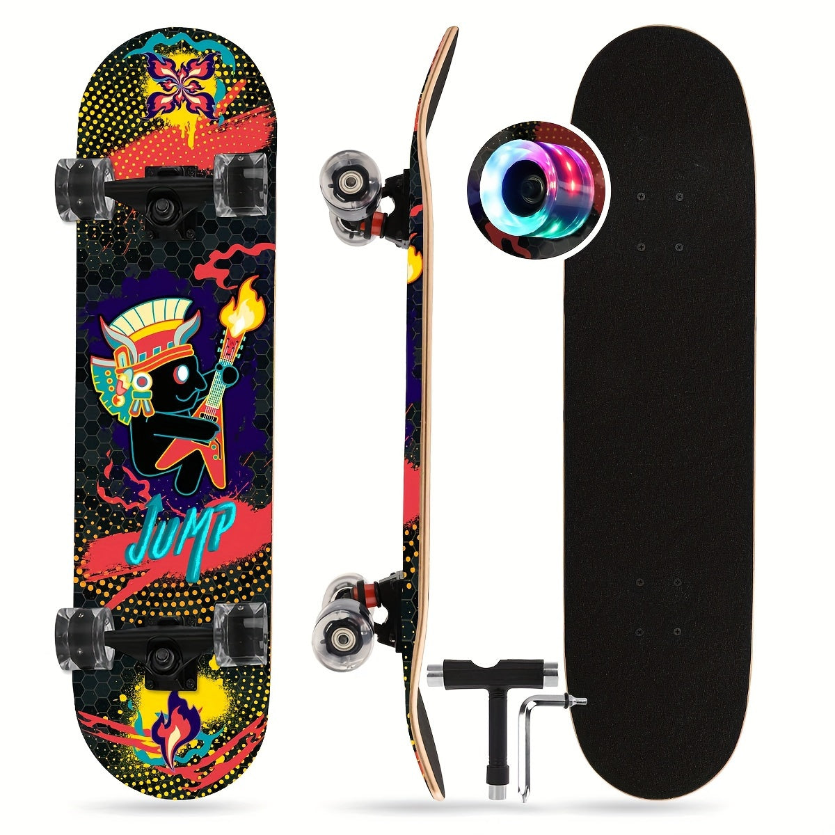 Wooden Skateboard With LED Light Tool for Outdoor Sports