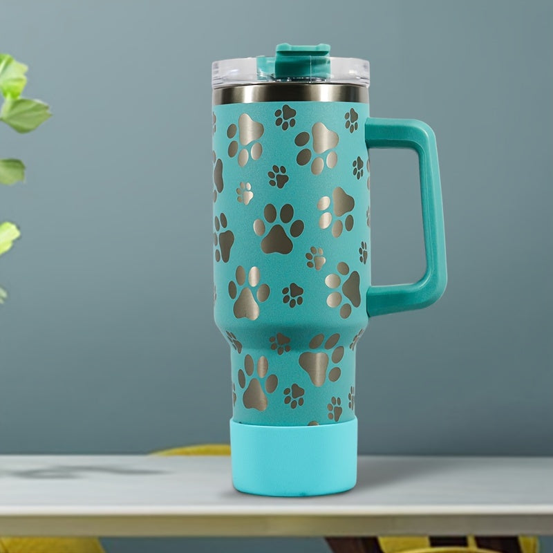 40 Oz Cat Claw Pattern Water Bottle Insulated Cup With Handle And Straw
