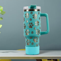 40 Oz Cat Claw Pattern Water Bottle Insulated Cup With Handle And Straw