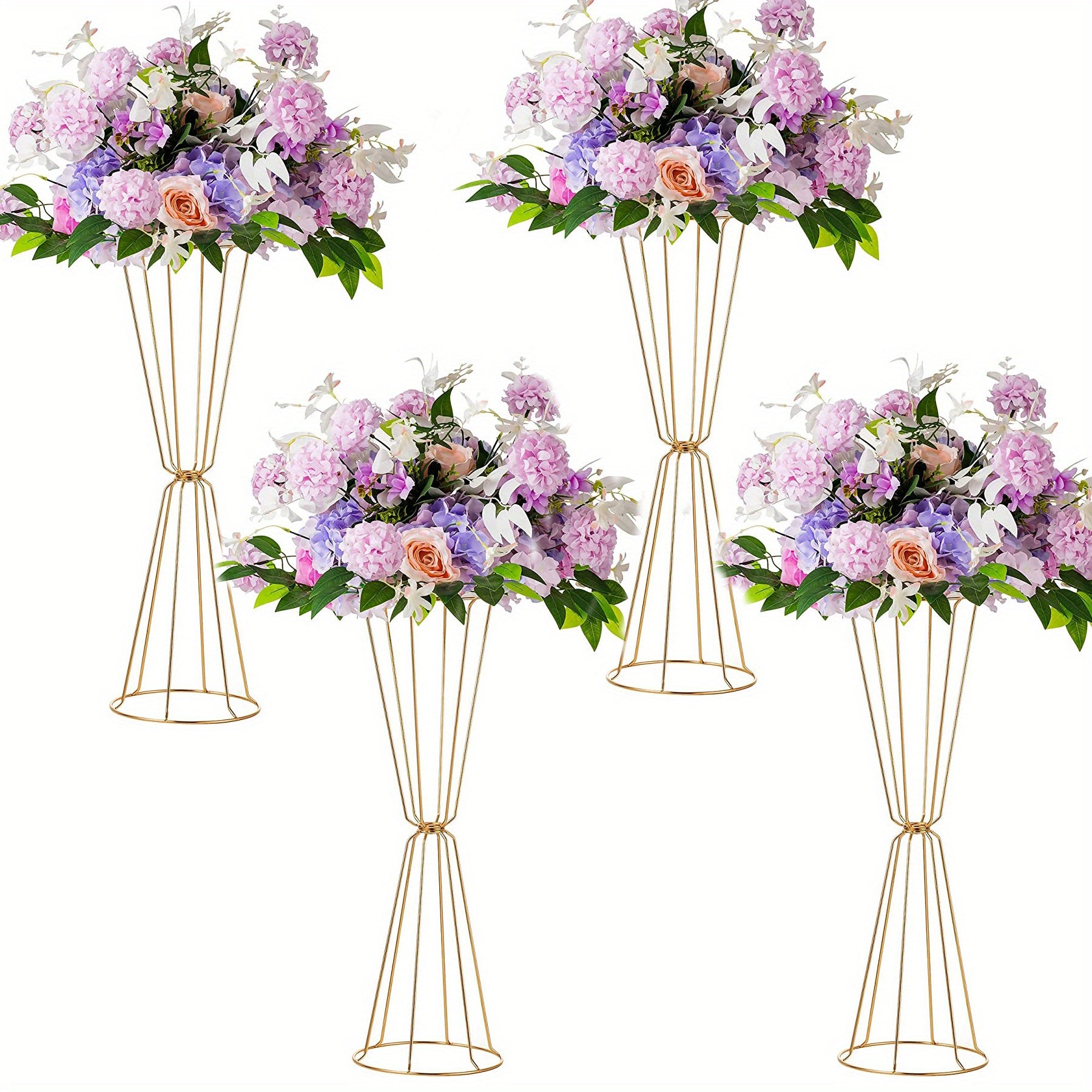 Set of 4 Golden Geometric Centerpieces for Wedding