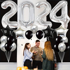 24pcs Silvery Year Theme Party Balloon Decoration Set