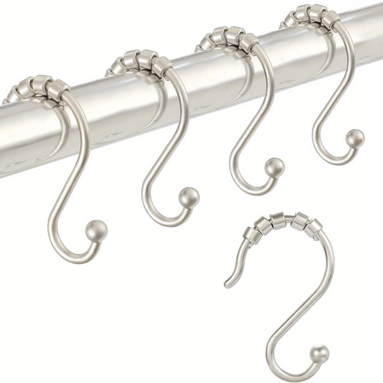 12pcs S-shaped Roller Shower Curtain Hooks Rust-proof Bathroom Accessories