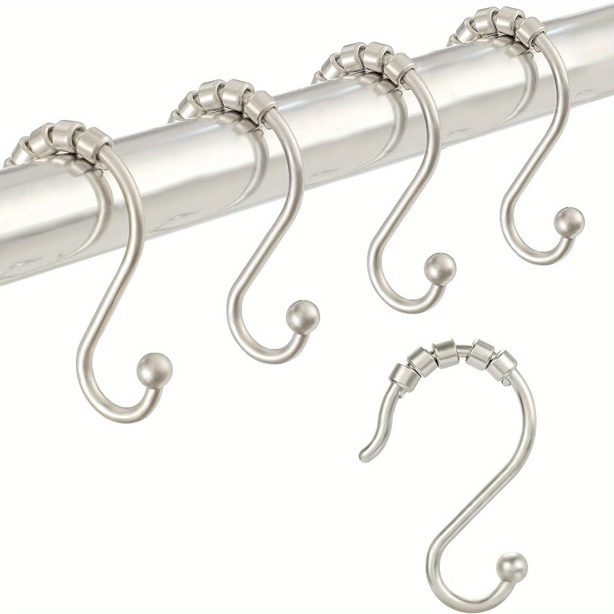 12pcs S-shaped Roller Shower Curtain Hooks Rust-proof Bathroom Accessories