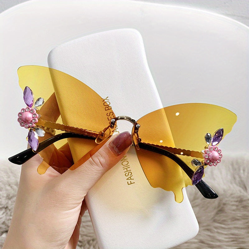 Y2K Butterfly Rimless Pearl Sunglasses for Women