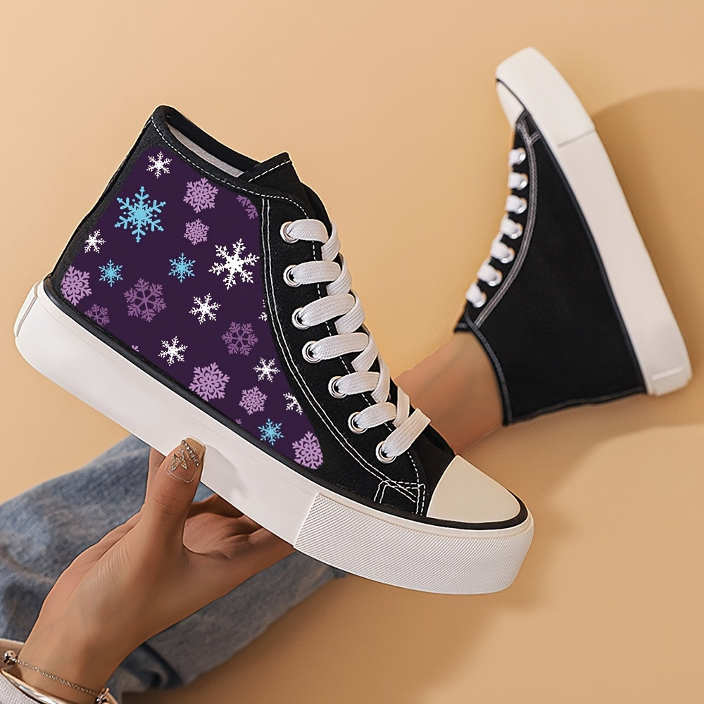 Christmas Snowflake Print High Top Canvas Sneakers