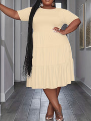  Casual Dress Women's Plus Solid Short Sleeve Round Neck Medium Stretch