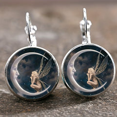 Vintage Time Gemstone Glass Earrings Sunflower Tree Butterfly