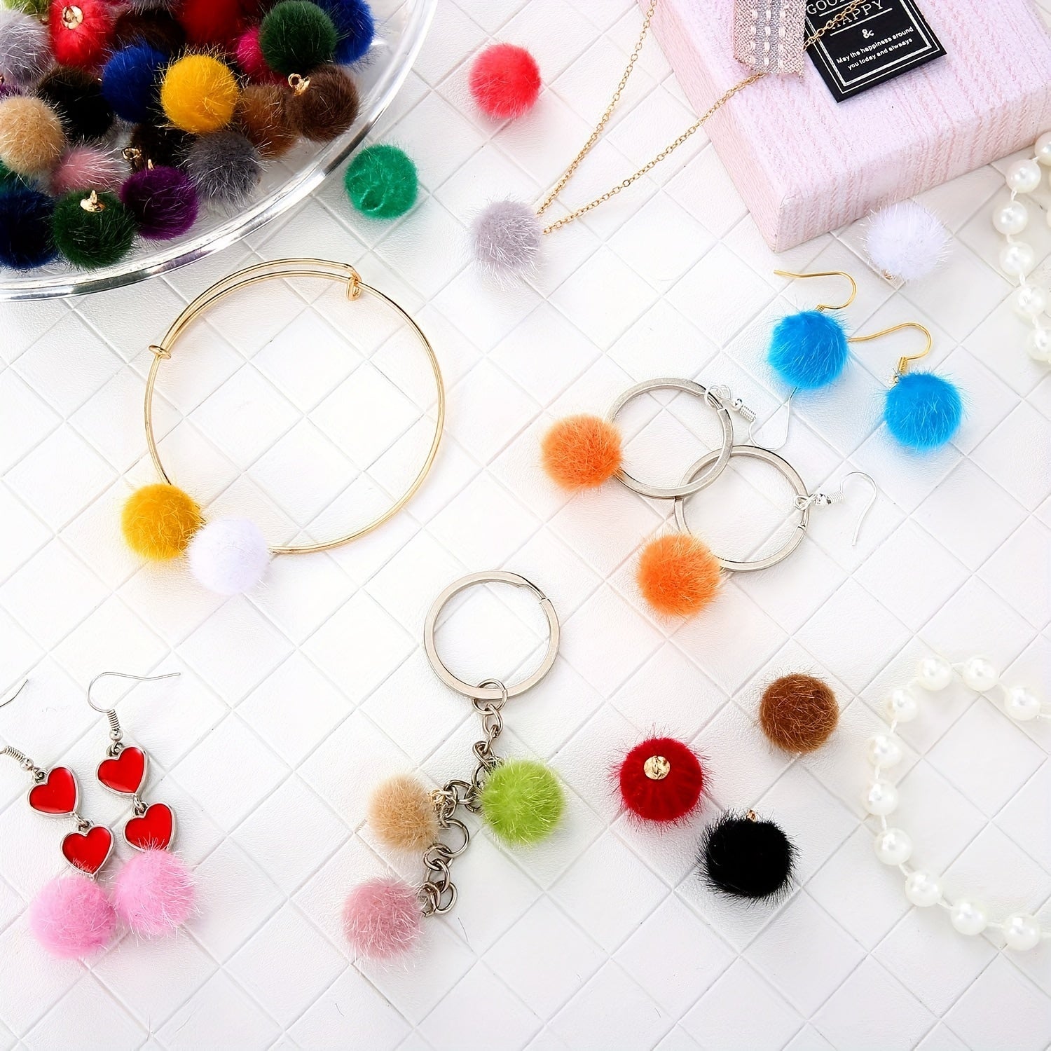 10pcs Mink Plush Pendant With Hole Keychain DIY Jewelry Mixed Y2K Charms