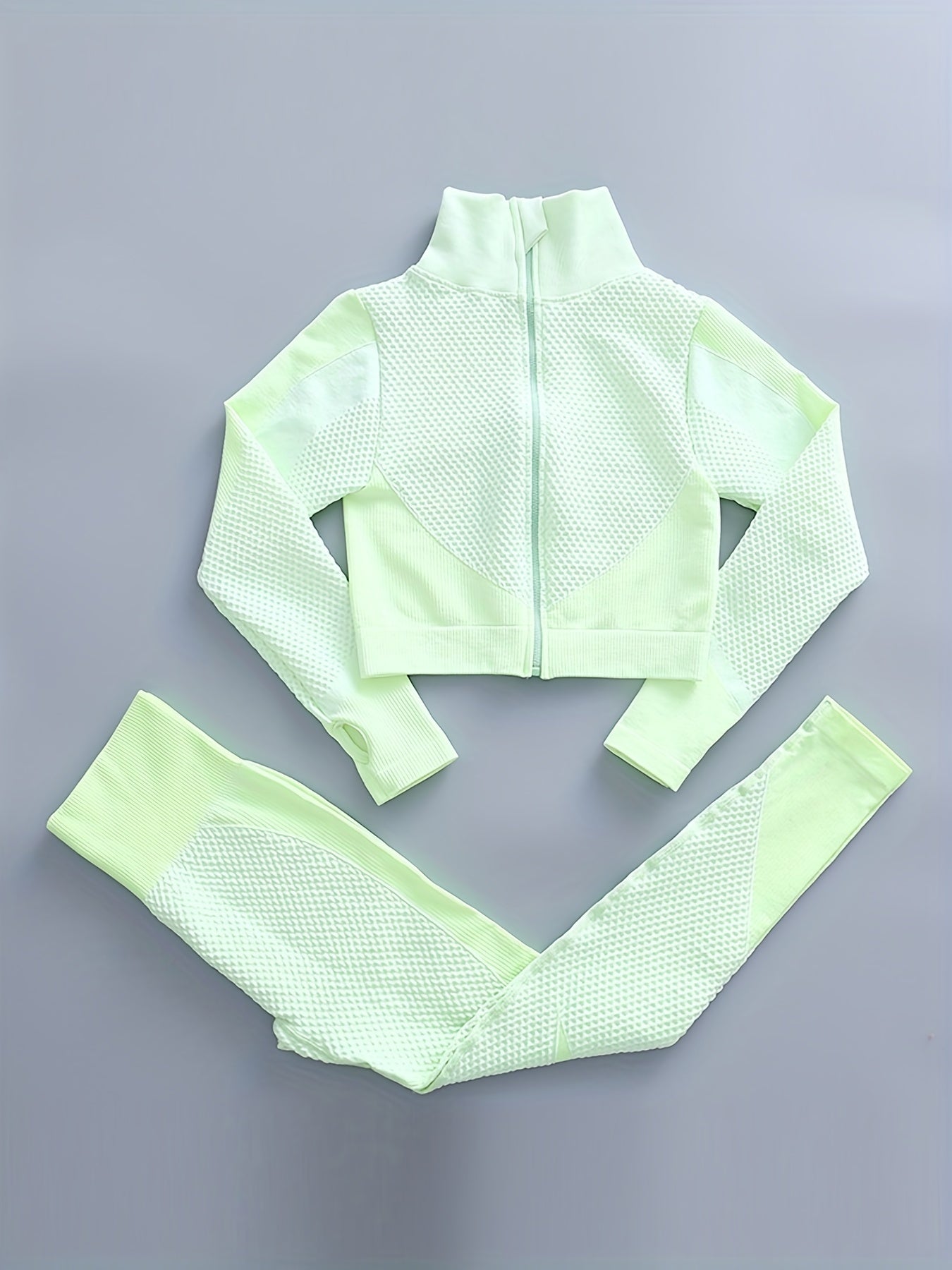 Quick Dry Seamless Workout Set with Zip Up Jacket & Leggings