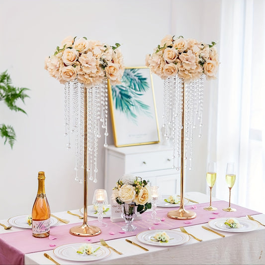 2pcs Tall Golden Flower Vases Crystal Centerpiece