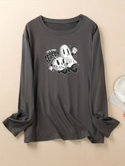 Ghost & Pumpkin Print Plus Size Halloween Lounge Top