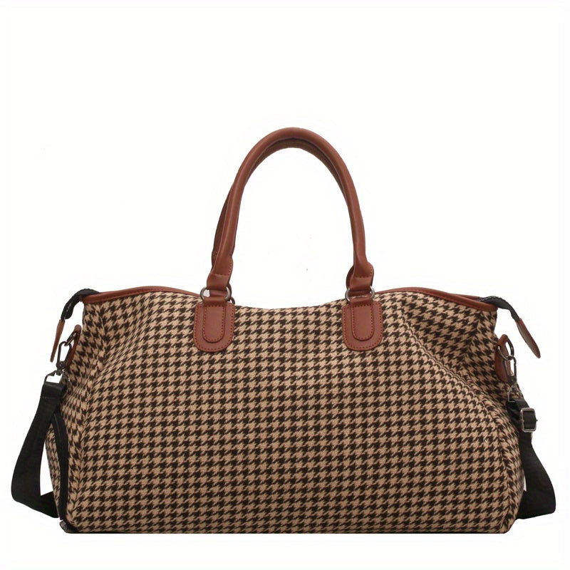 Large Capacity Houndstooth Pattern Luggage Bag