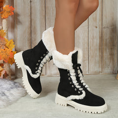 Women's Platform Snow Boots Lace Up Plush Lined Casual Winter Boots