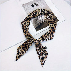 Vintage Leopard Print Twilly Scarf Long Ribbon Neckerchief Classic