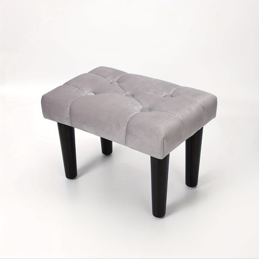 Velvet Small Footstool Ottoman with Wood Legs