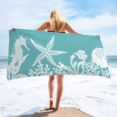Quick Drying Beach Towel Starfish Seahorse Soft Absorbent