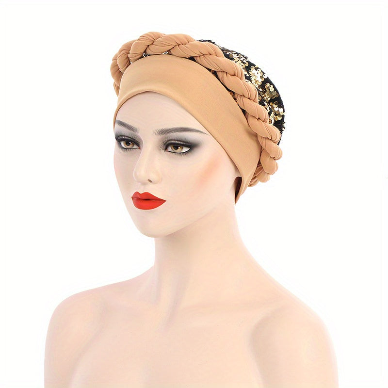 Sequin Turban Cap Head Wrap Solid Ramadan Head Scarf