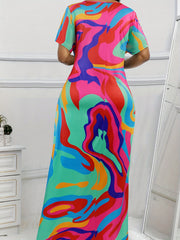  Boho Maxi Dress Short Sleeve Round Neck With Pockets