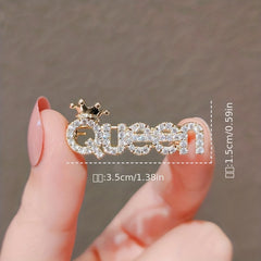 Rhinestone Letter QUEEN Brooches Pins Corsage Scarf Clips Safety Pin
