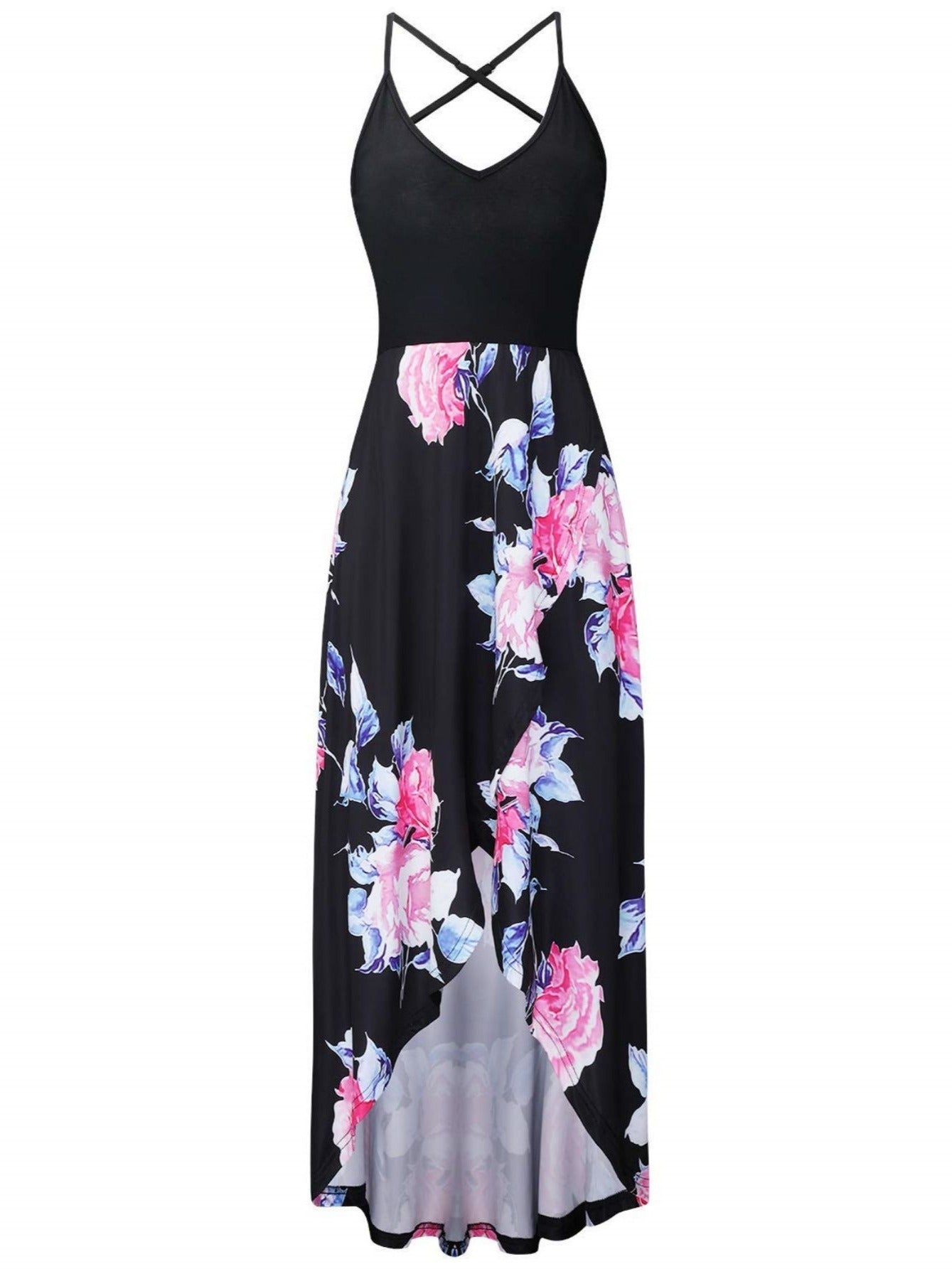 Floral Sleeveless Backless V-Neck Dress