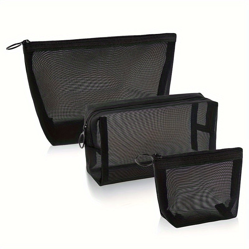 3pcs Nylon Mesh Makeup Bags Portable Cosmetic Organizer for Travel