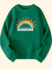 Girls Rainbow & Sunshine Pattern Sweatshirt Long Sleeve Top Pullover