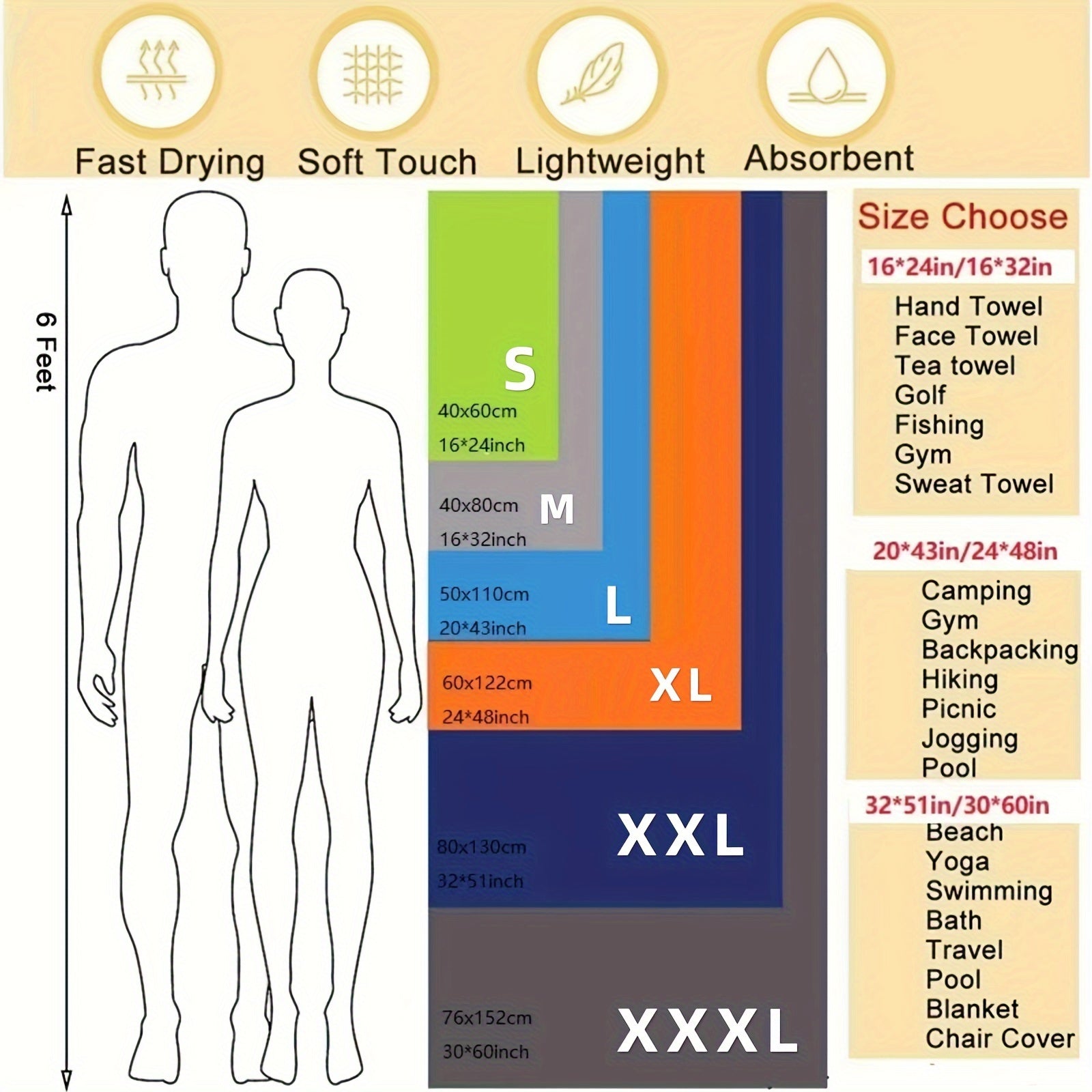 Microfiber Travel Towel Quick Drying Water Absorbent Lightweight Sports Towel