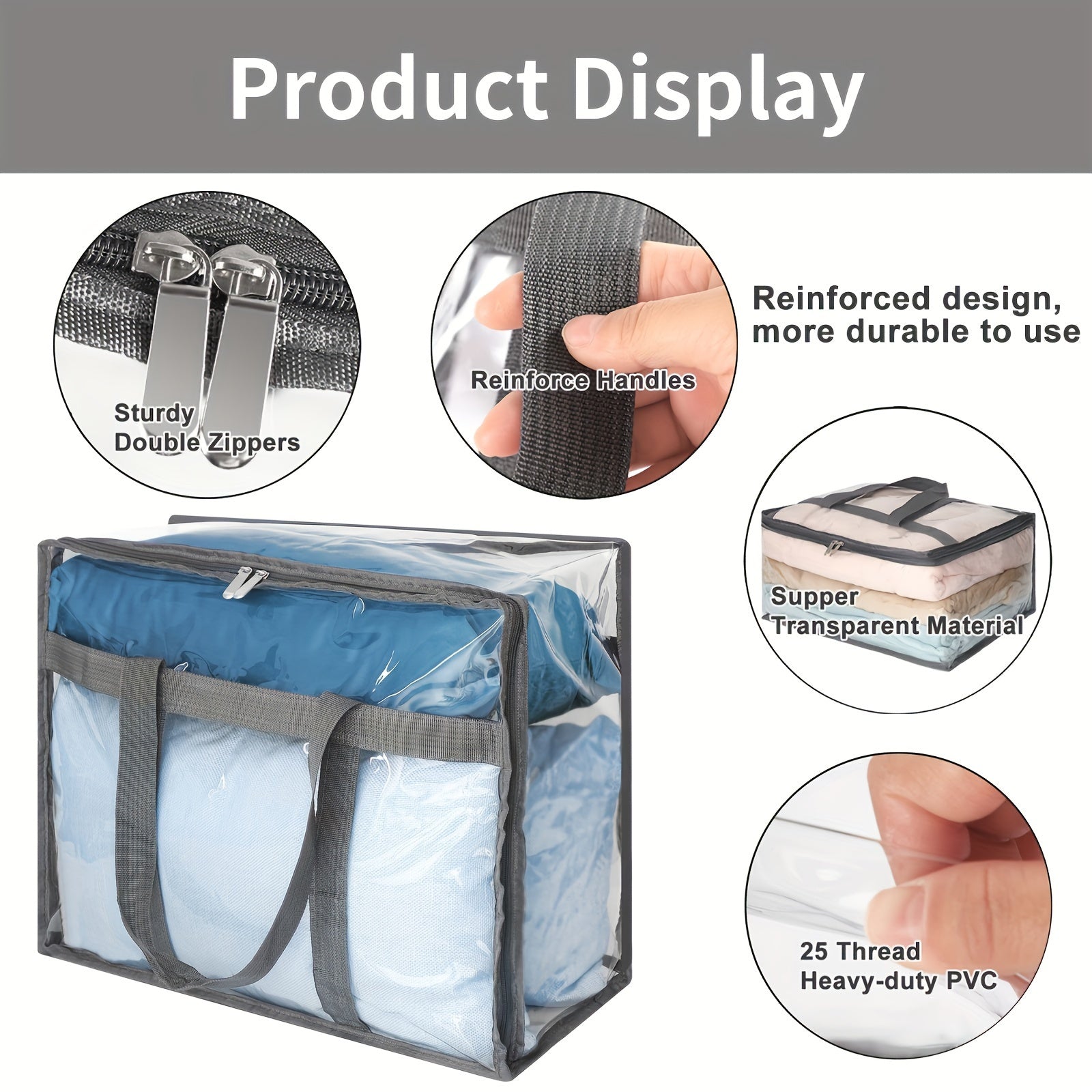 2pcs Transparent PVC Storage Bags Space Saving Storage Room Decor