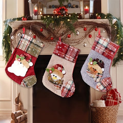 3 Piece Christmas Stocking Set Santa Claus Snowman Elk Socks Set