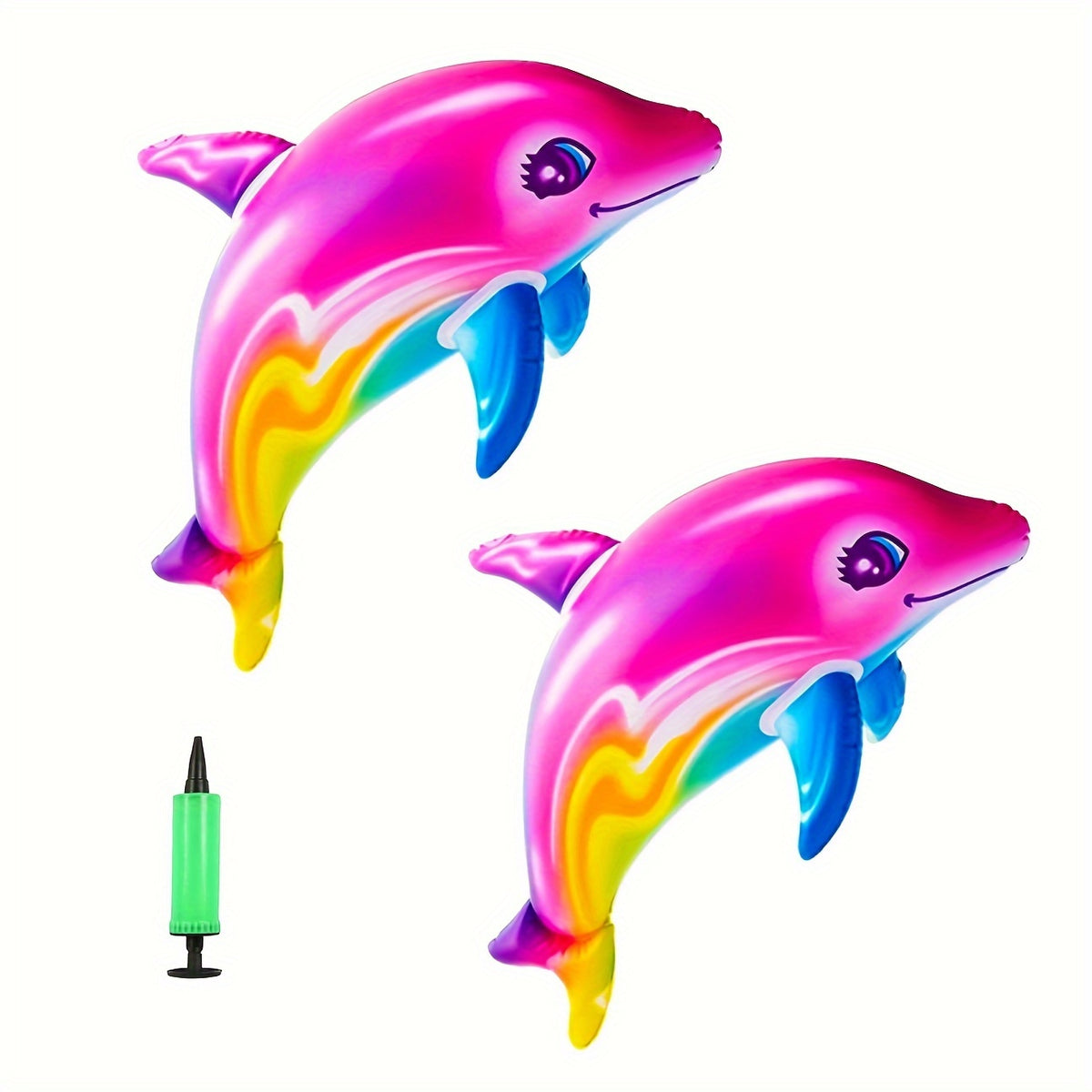 2pcs Colorful Dolphin Balloons + Pump for Beach & Pool Party