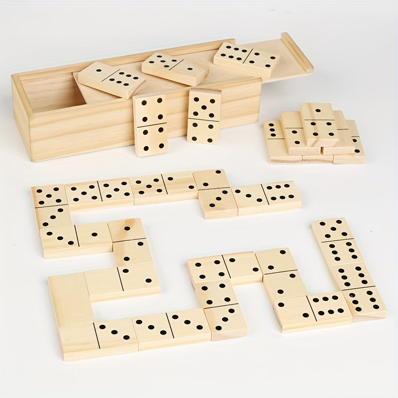 Wooden Domino Set 28pcs Number Matching Game Tower Building Game