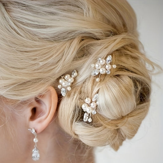 2PCS Bride Faux Pearl Hairpin Wedding Bride U Shaped Hairpin Hair Accessories