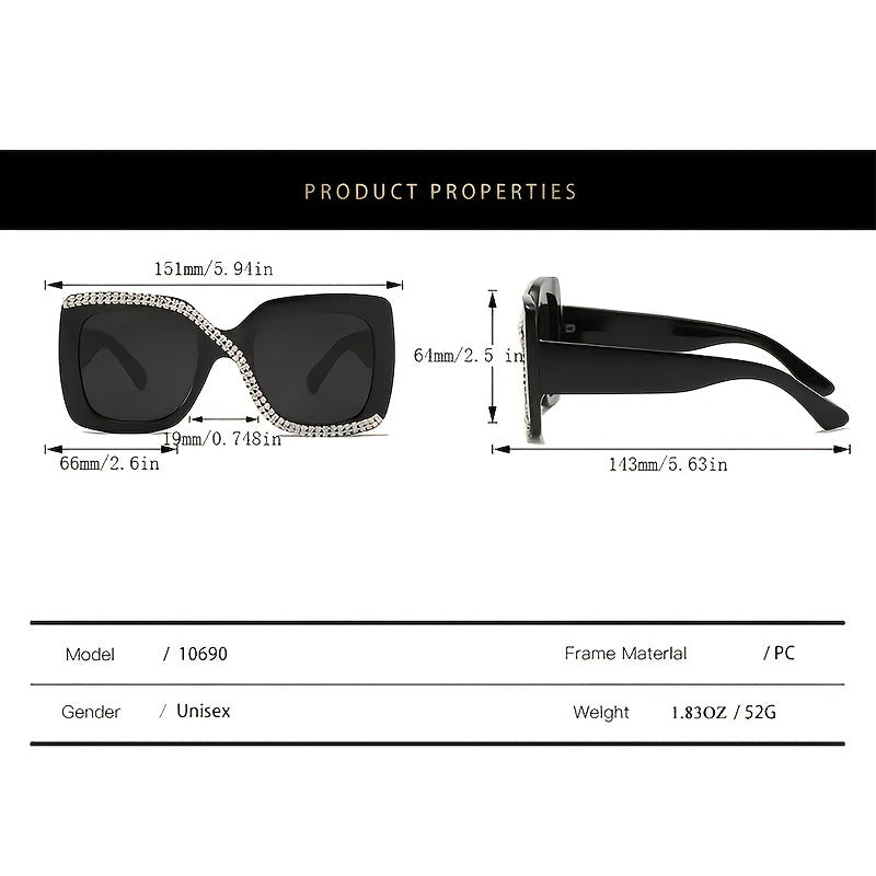 Oversized Square Frame Sunglasses with Rhinestone Decor