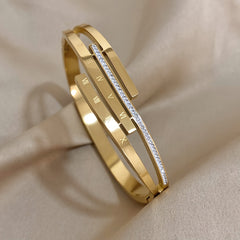 Stainless Steel Bangle Rhinestone Roman Numerals Men's Jewelry