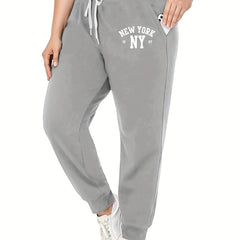  City Name Print Drawstring Sweatpants Women's Plus