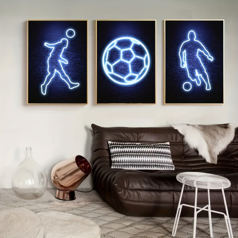 Modern Art Neon Football Player Canvas Poster