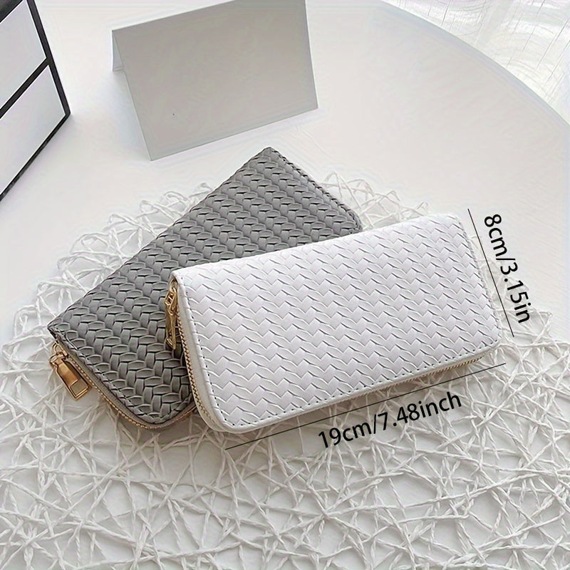 Chic Woven Clutch Wallet Zip Around Closure Coin Purse Money Clip