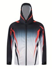 Men's UPF 50 Sun Protection Hooded Jacket Quick Dry Geometry Pattern