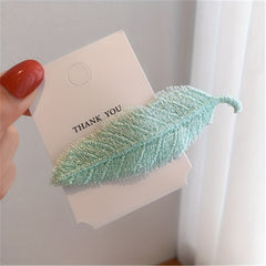 Macaroon Leaf Shaped Hair Clip Embroidered Leaves Decor Hair Clip